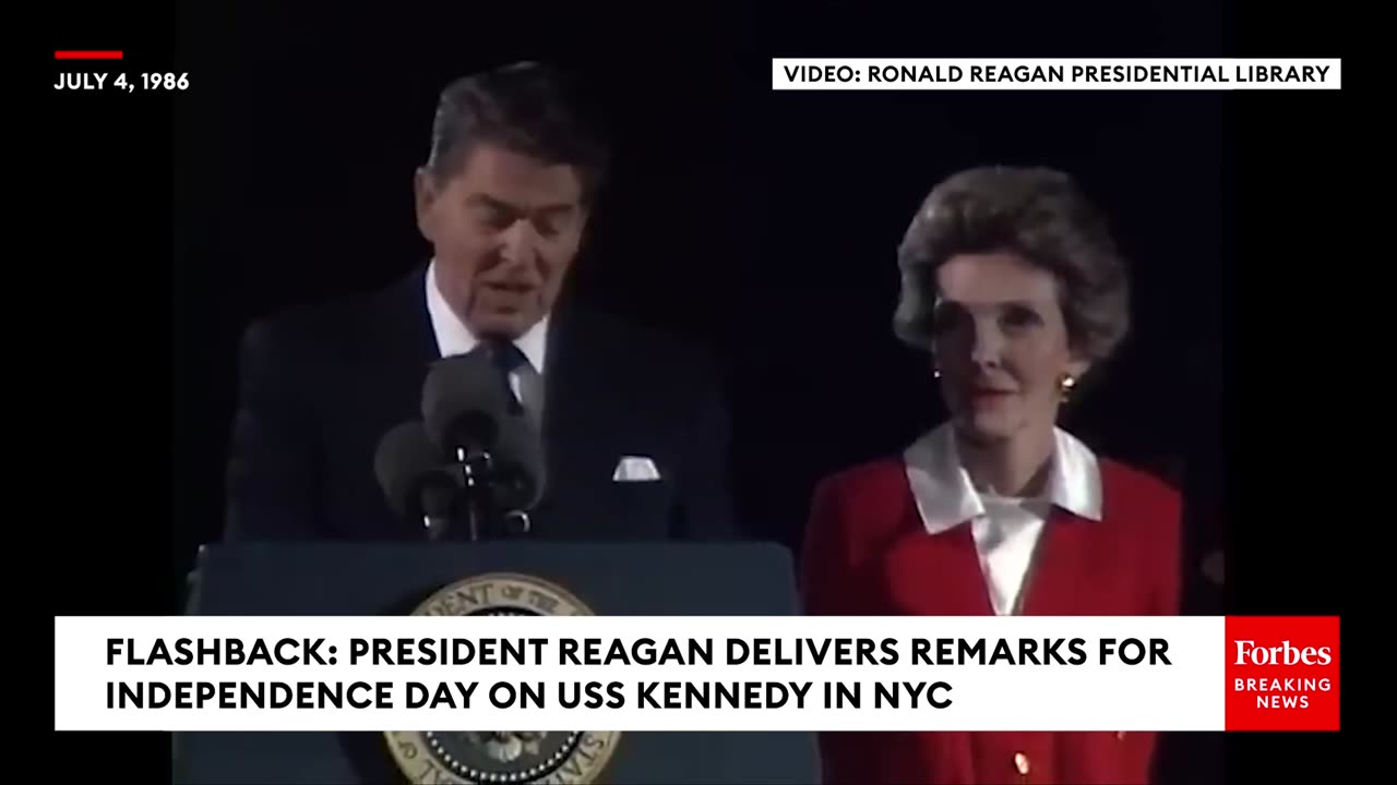 FLASHBACK- President Reagan Delivers Independence Day Address On Board The USS Kennedy In NYC