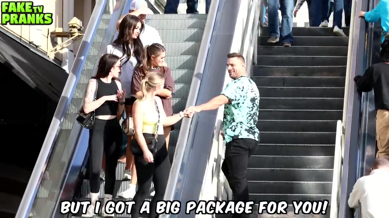 Touching hands on the escalator prank