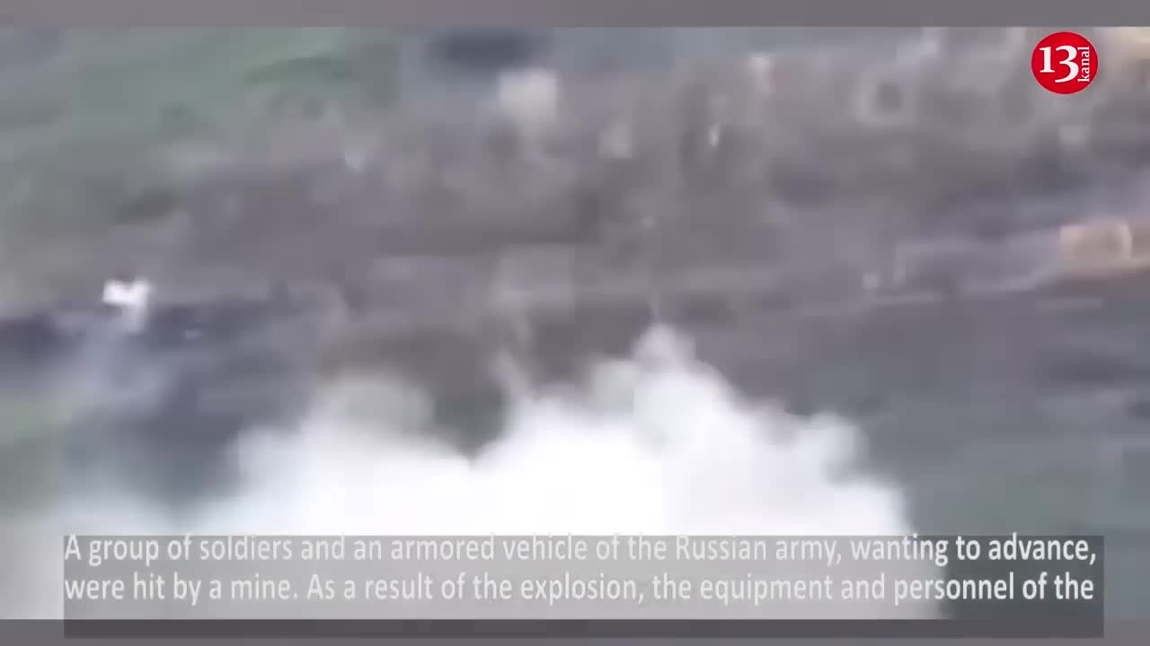 Group of Russian soldiers advancing with a combat vehicle BLEW UP ON A MINE