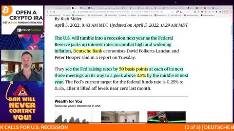 MNAJOR BANK PREDICTS RECESSION. BITCOIN & CRYPTO MOVES.