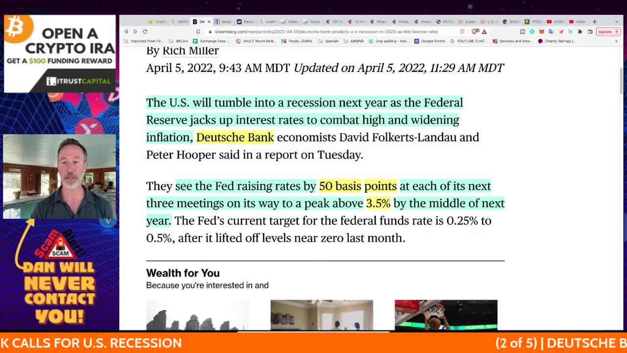 MNAJOR BANK PREDICTS RECESSION. BITCOIN & CRYPTO MOVES.