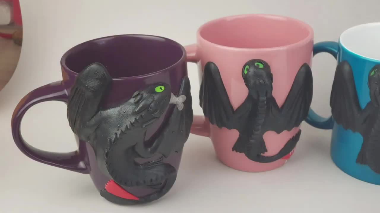 4 Toothless Night Fury HTTYD 3 different designs. Best gift How to Train Your Dragon mug AnneAlArt.