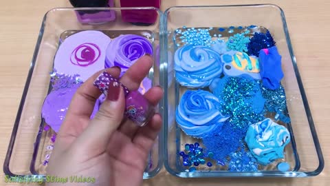 Special Series #5 PURPLE vs BLUE _ Mixing Makeup and Clay into Clear Slime _ Sat