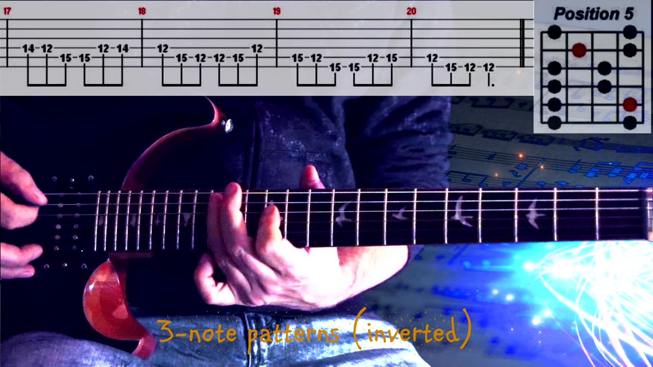 A Minor Pentatonic Position 5 - 3-note patters (inverted)