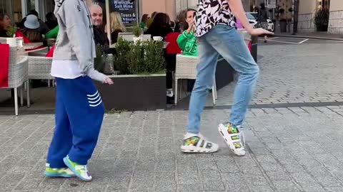 Smooth moonwalk with girl from the Moon