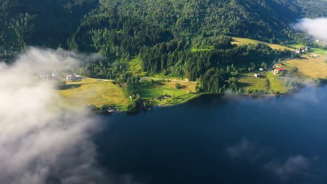 aerial footage beautiful nature norway over the clouds