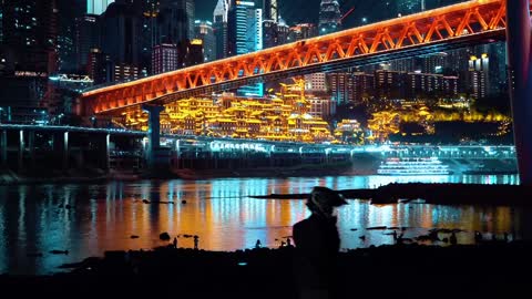 Night View of Hongya Cave in Chongqing