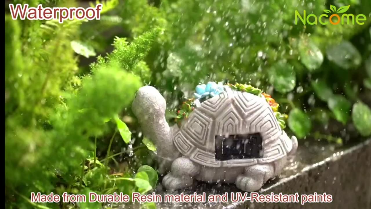 Nacome Solar Garden Outdoor Statues Turtle with Succulent and 7 LED Lights