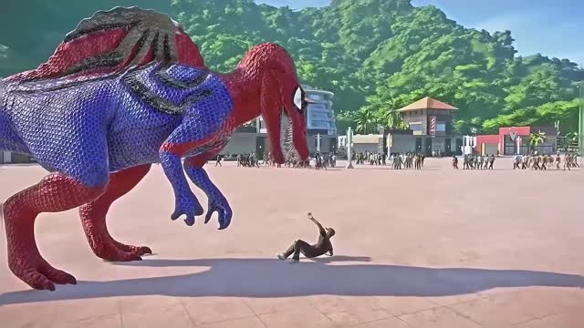 Spiderman Spinosaurus vs Batman, Chomper Dinosaur Fights in Jurassic World Evolution