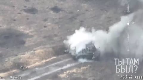 Russian BMP hits a mine after dropping off passengers