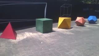 5 geometric blocks, red, green, yellow... at science museum [Nature & Animals]