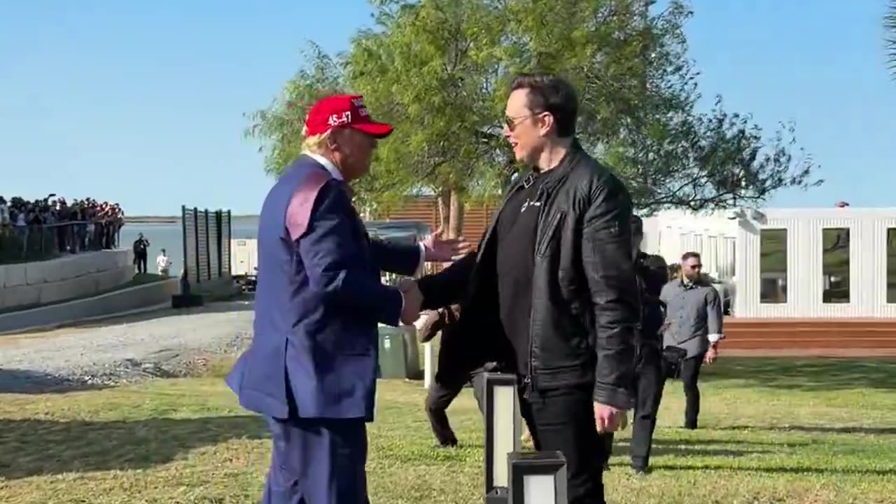 Donald Trump is greeted by Elon Musk at Starbase…