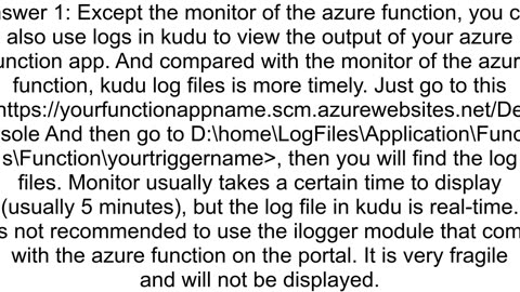 View logging output from Azure function