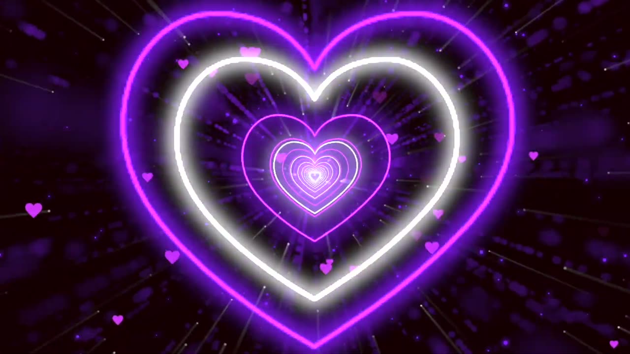 379. Neon Lights Love Heart Tunnel Background💜Purple Love Heart Tunnel Neon Heart Background Video