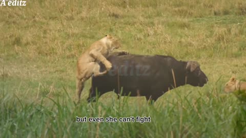 Lion pride works together to hunt buffalo