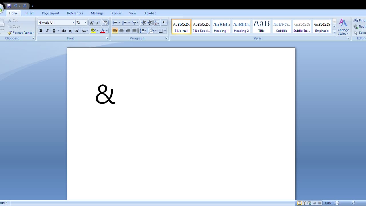 How to create & symbol without using key in Win Word