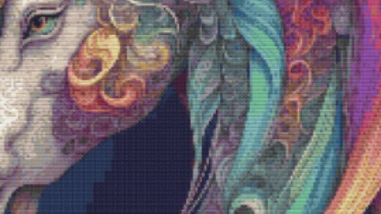 Colorful Abstract Unicorn Full Coverage Counted Cross Stitch Pattern