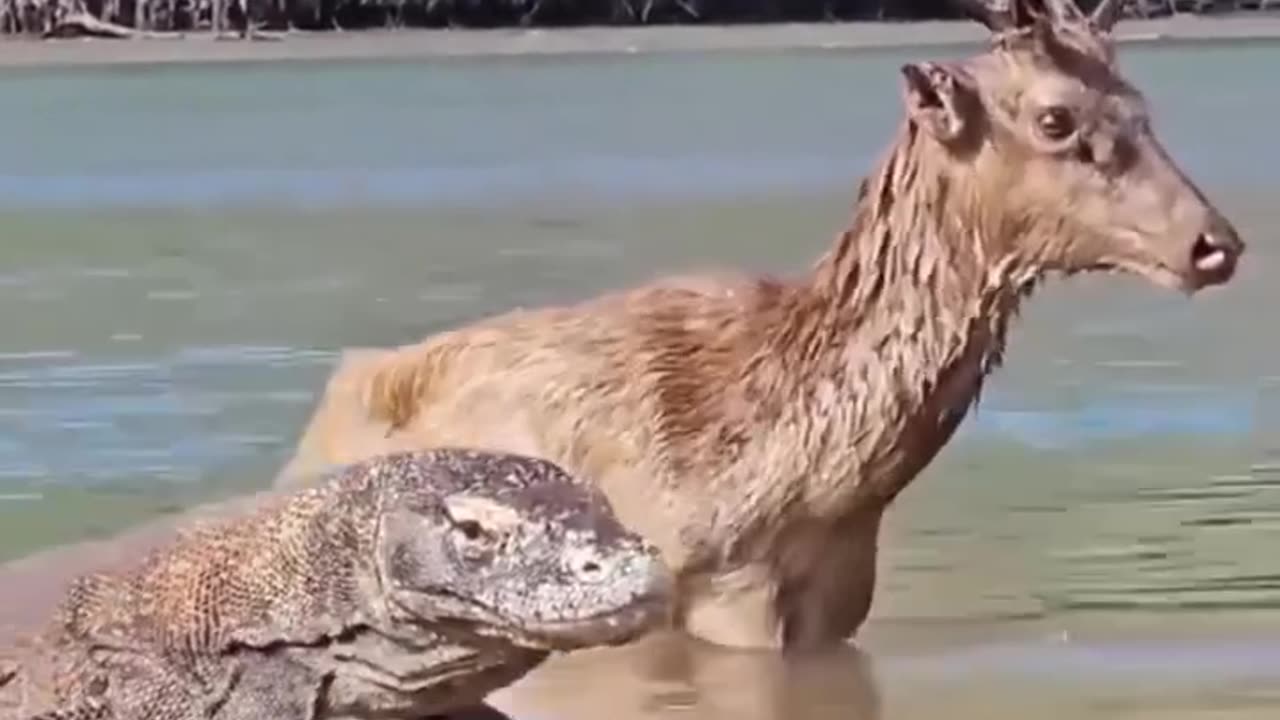 Poor deer try to fight back the komodo