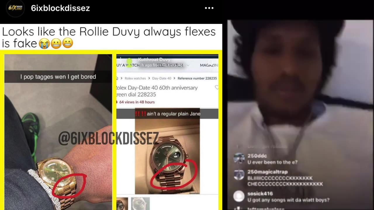 1Hunnid dissin DUVY for allegedly wearing a fake Rollie, acedinero flexin his Rollie, windymoke ....