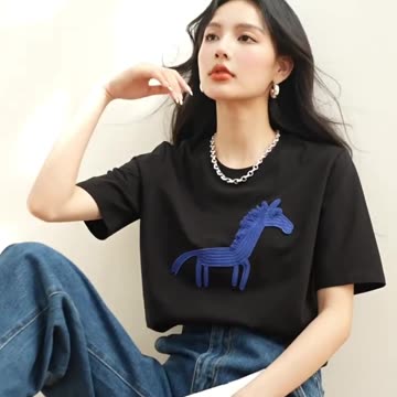 2024 New Summer Ladies Round Necked Print Tops