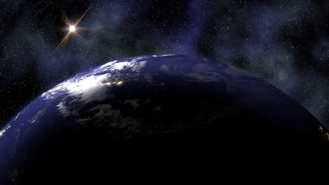 Space, the Earth's rotation in the sun's rays
