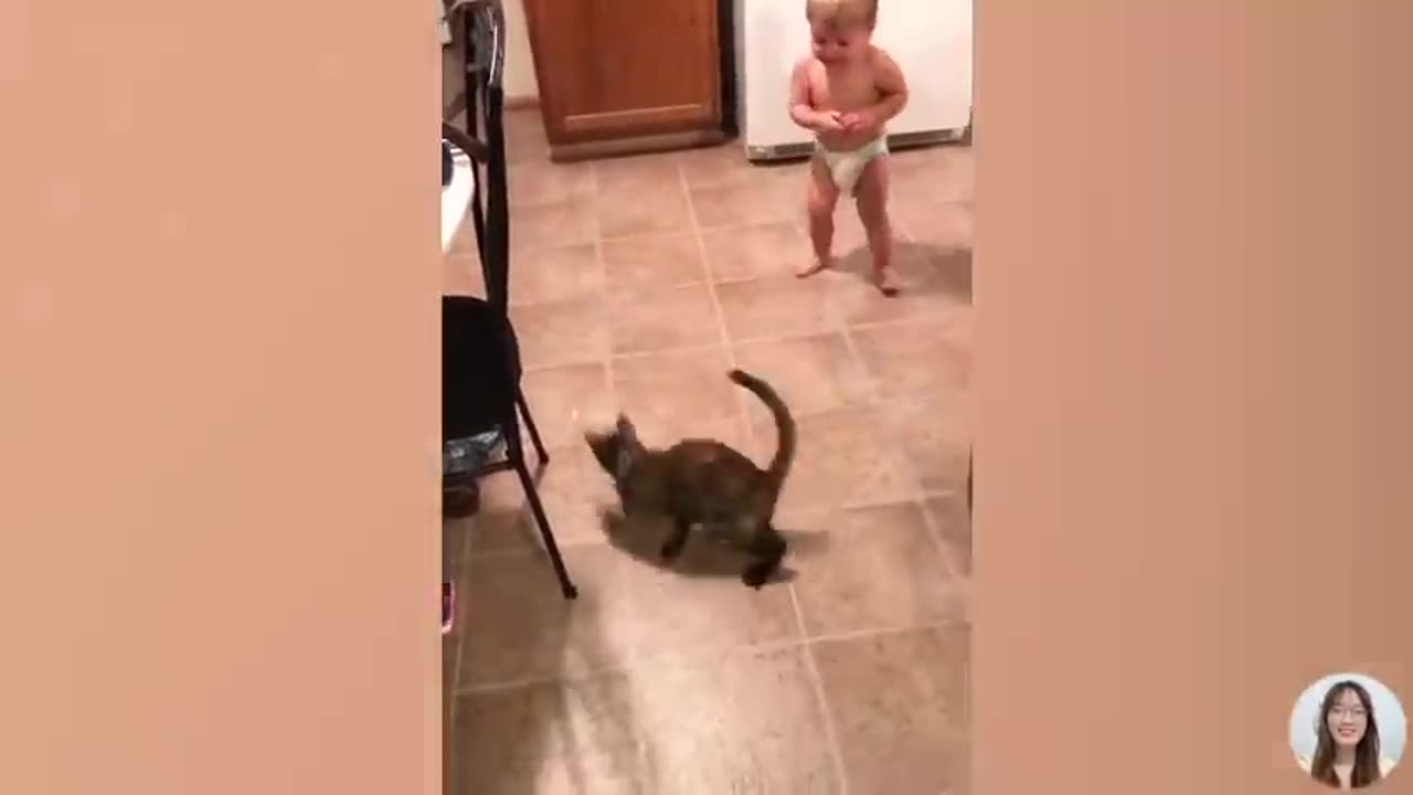 Funniest Baby And Cat Are Best Friends