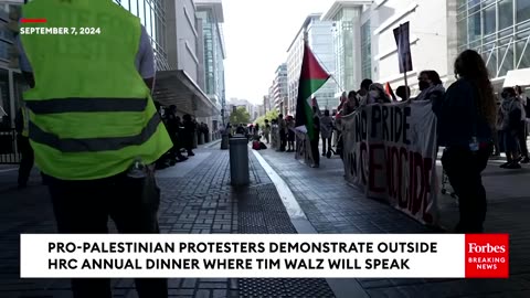 Pro-Palestinian Protesters Demonstrate Outside HRC Annual Dinner Where Tim Walz Will Speak