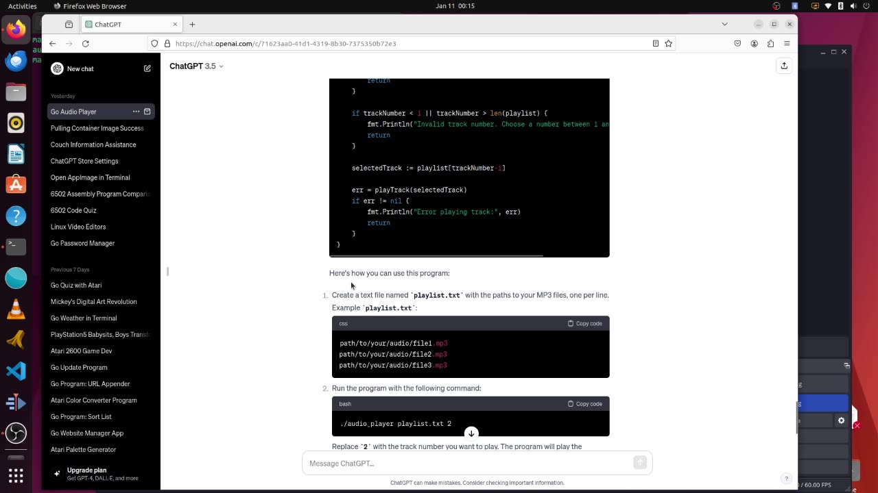 Using ChatGPT to create audio player for Ubuntu terminal
