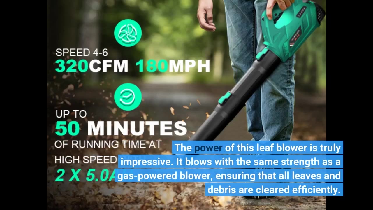 See Comments: EKACO Leaf Blower - 320CFM 180MPH 21V Leaf Blower Cordless with 2 X 5.0 Ah Batter...