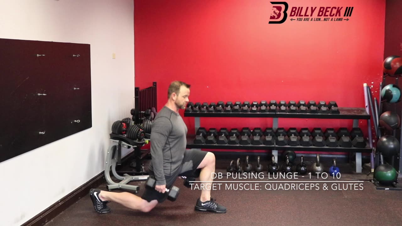 DB Pulsing Lunge - 1 to 10