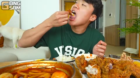 ASMR MUKBANG | CRISPY FRIED CHICKEN, SHRIMP STICKS , FRIES, CHEESE DIPPING SAUCE