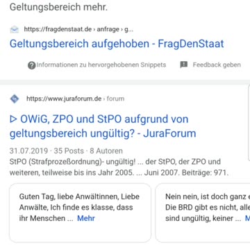 Sogar Google weist mal die Wahrheit aus - Über Geltungsbereich div. Gesetzessammlungen