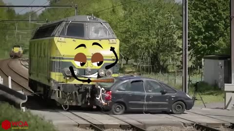 Train Crash | Monster Trains Crush Cars on Railroad - Woa Doodland