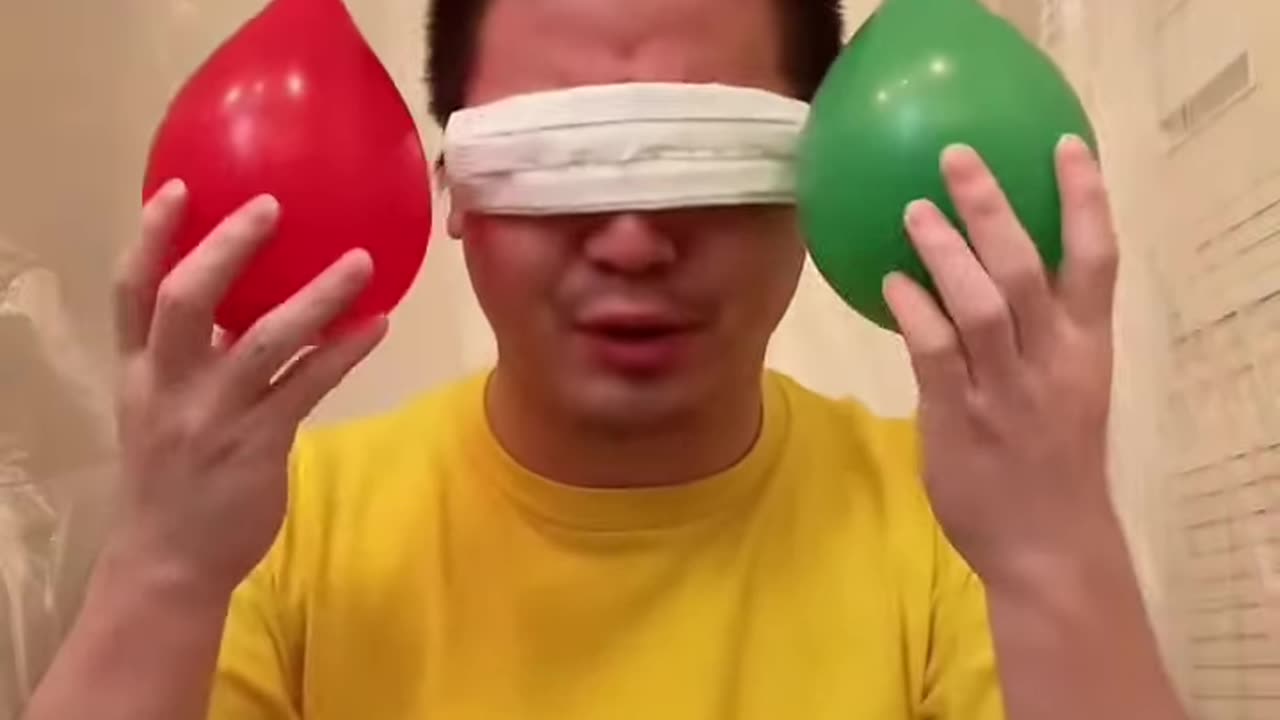 A Chinese man take funny clip on balon