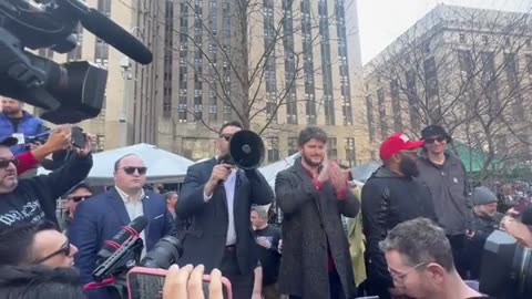 Jack Posobiec to the crowd of supporters and the media vultures “They can gag Donald Trump...