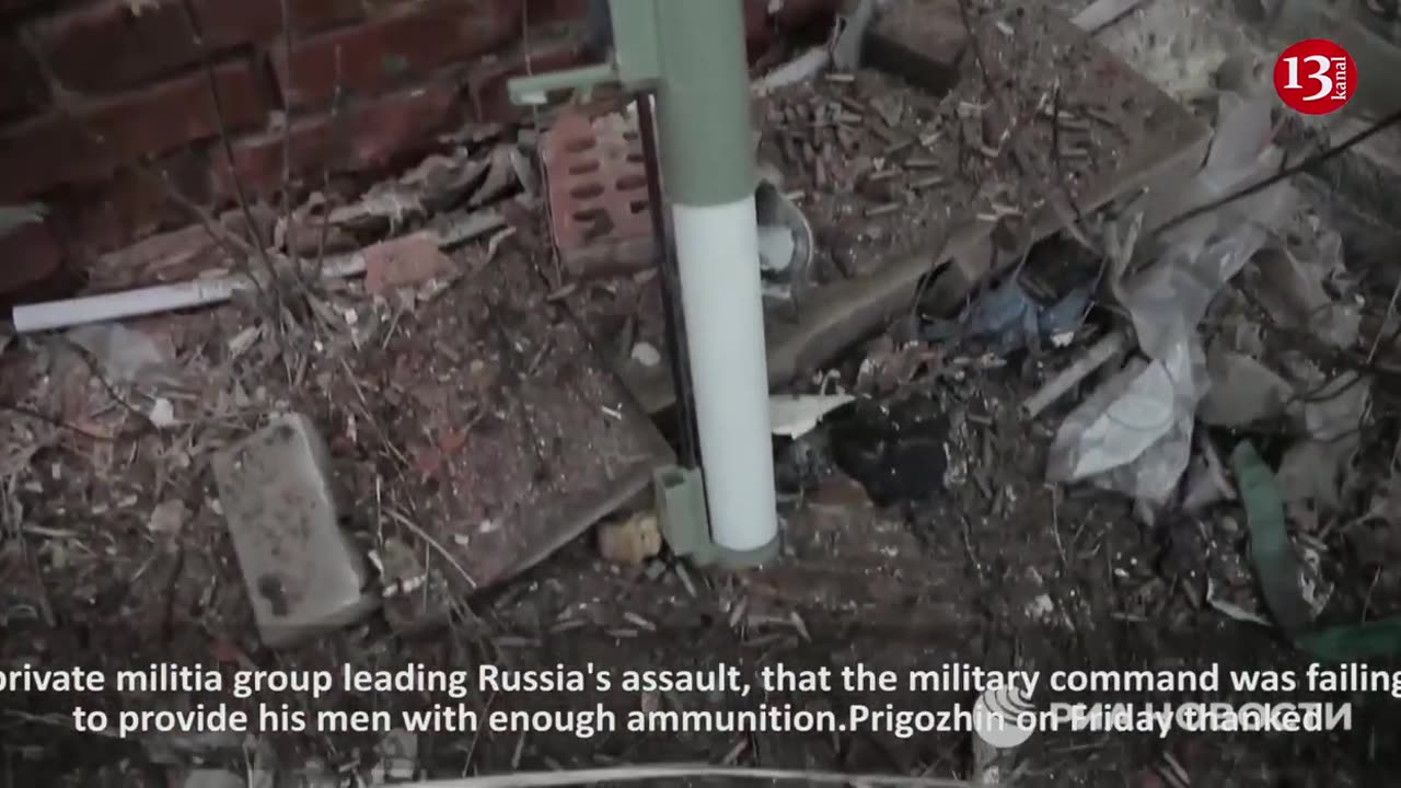 Russian media broadcast image of Russians advancing in Bakhmut streets