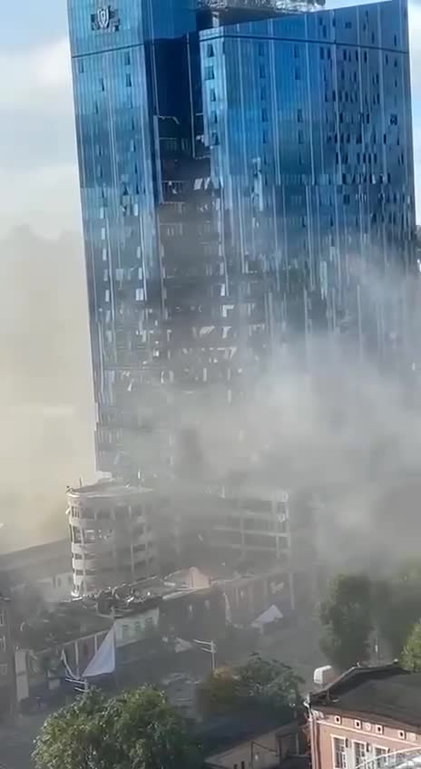 Kiev's business center building was damaged.