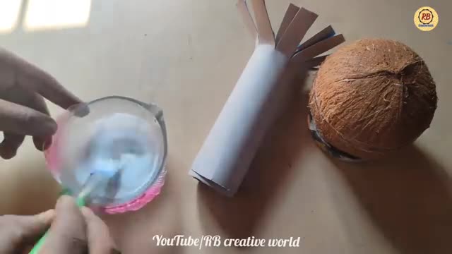 Waste Coconut Shell and Earbuds Craft Idea | How to Make Flower Vase