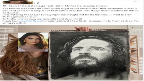 The Chosen fan paints beautiful charcoal painting of Jonathan Roumie depicting Jesus in THE CHOSEN