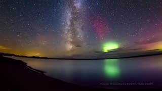 Milky Way timelapse photobombed by the Aurora Borealis over Loch More in Scotland