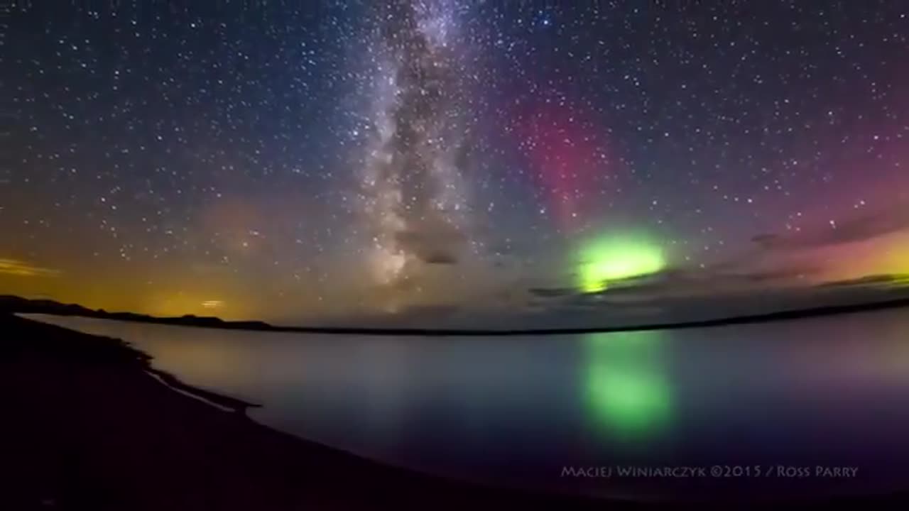 Milky Way timelapse photobombed by the Aurora Borealis over Loch More in Scotland