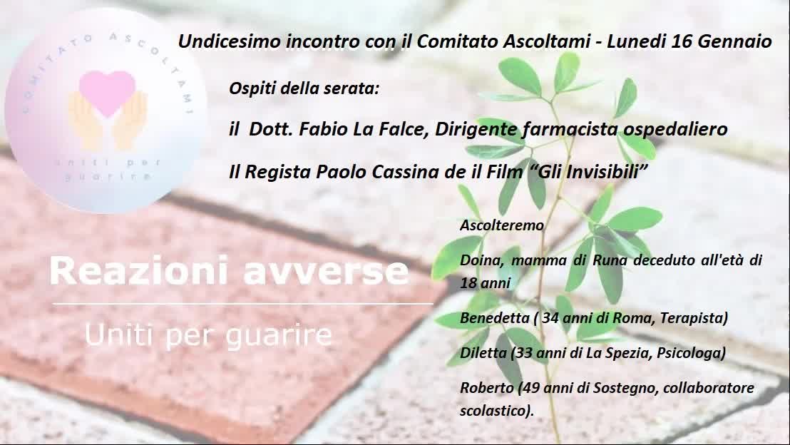 Undicesimo incontro con il Comitato Ascoltami - Lunedi 16 Gennaio ore 21