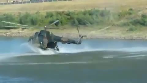 Rare Sight Of Military MI17 Helicopter Water Landing