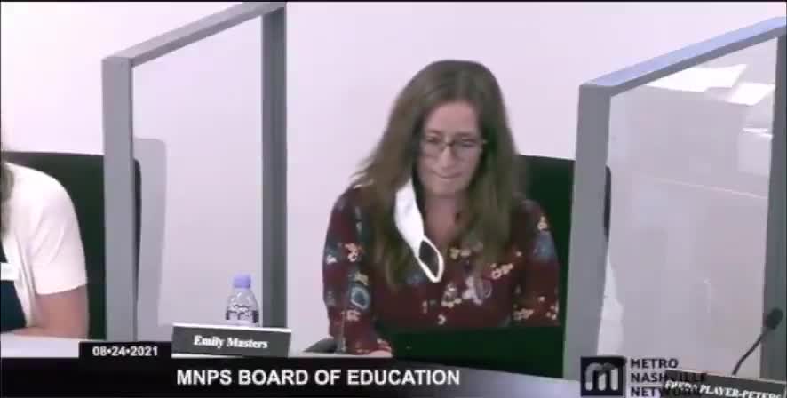 Mask Mandate Supporting School Board Member REMOVES Mask To Make It Easier To Read