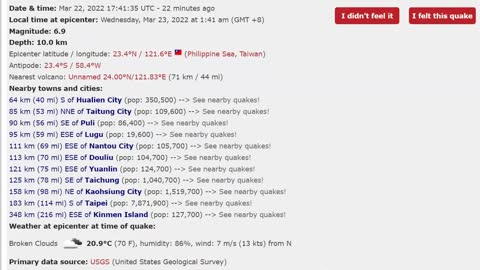 ALERT Major Magnitude 6.9 Earthquake Strikes Taiwan