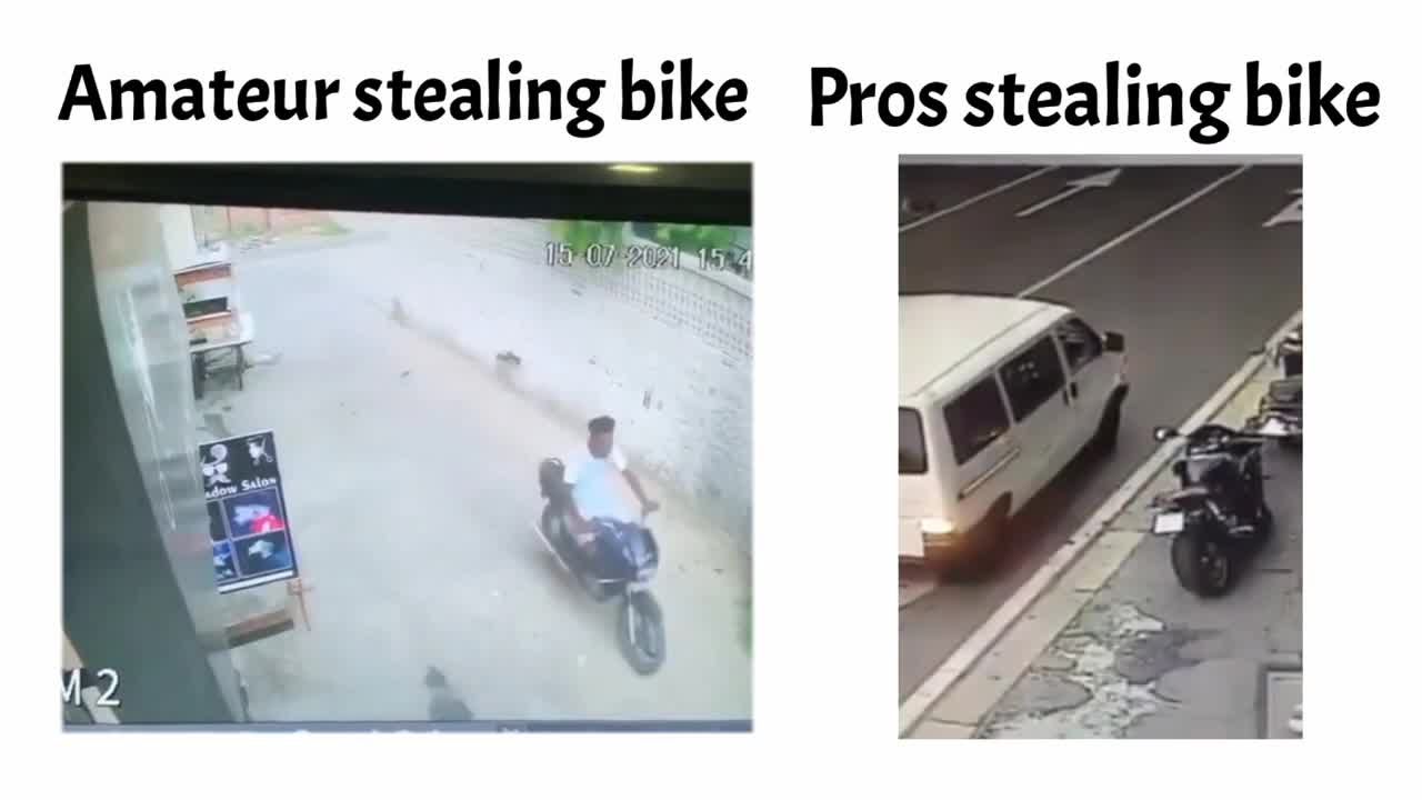 Amateur vs pros stealing bike 🎭