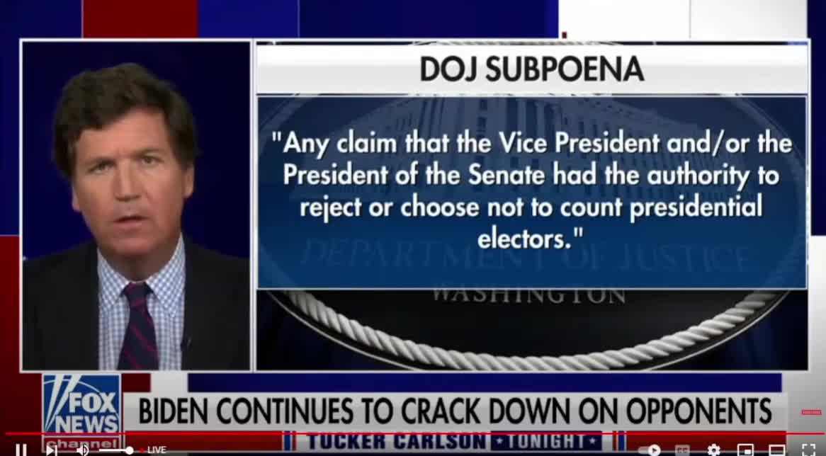 Tucker Carlson obtains copy of DOJ subpoena and speaks with a victim of FBI jackboot raids…