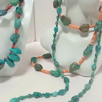 Irregular Natural turquoise with red spiny oyster simple necklace full strand 30inch for Gift 04