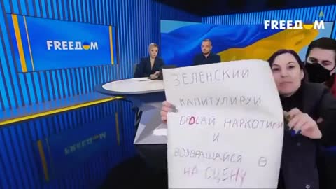 Journalist interrupts Ukrainian TV broadcast calling Zelensky a drug addict.