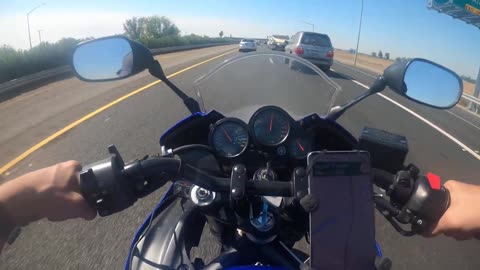 Zooming on I-5 on a 2005 Yamaha FZ1 Motorcycle